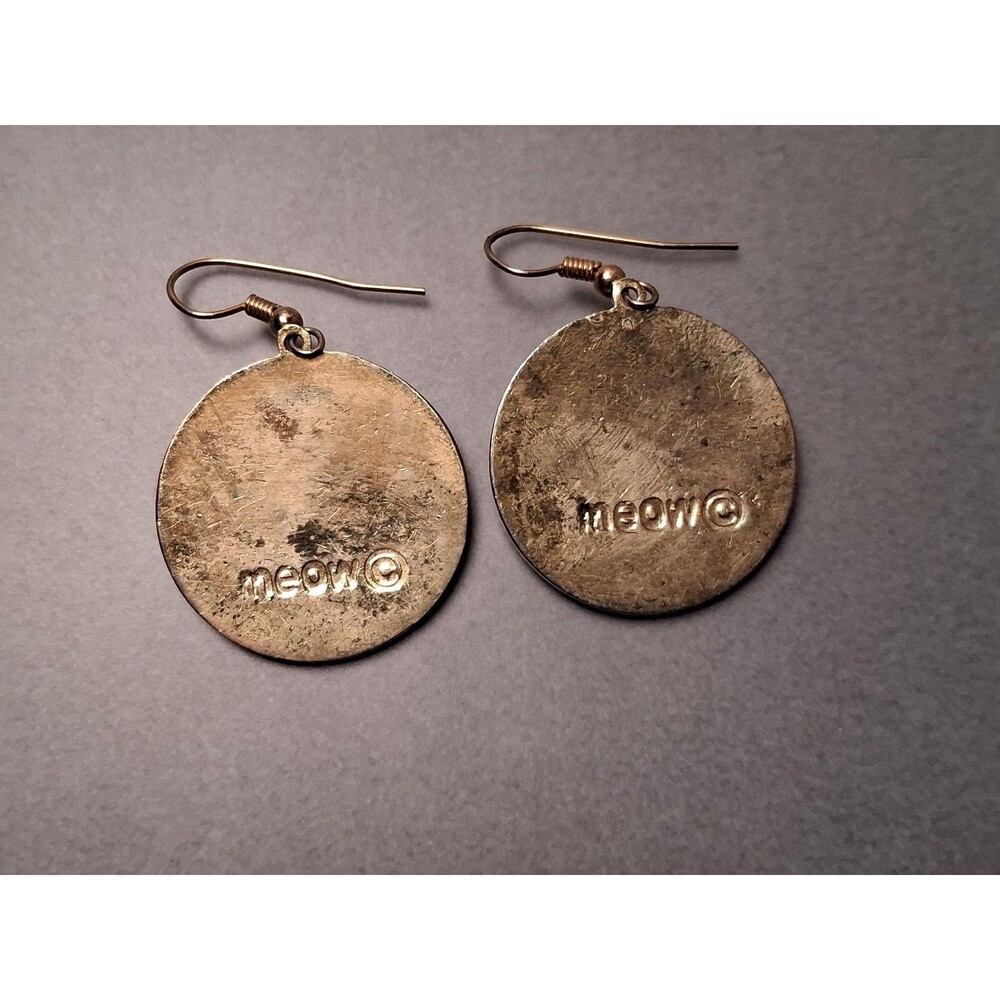 Vintage Meow Cloisonne Earrings Two Cats - Picture 3 of 3